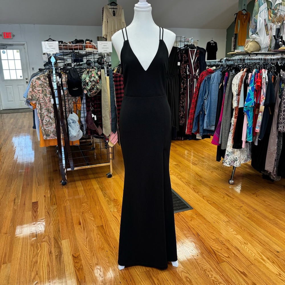 NWT Lulus Elegant V-Neck Black Mermaid Formal Maxi Dress Black Tie Occasion
